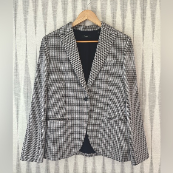 Theory houndstooth blazer size 8. Navy, Brown, cream and grey woven pattern . - Picture 1 of 8